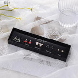 5pairs S925 Silver Stud Earrings Set Star Moon Tassel Jewelry