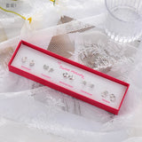 5pairs S925 Silver Stud Earrings Set Star Moon Tassel Jewelry