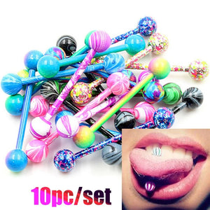 Colorful Baking Varnish Tongue Rings Surgical Steel Piercing Studs