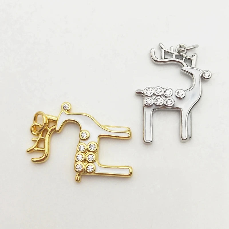 Silver Plated Deer Elk Pendant Micro CZ Paved DIY Jewelry Making