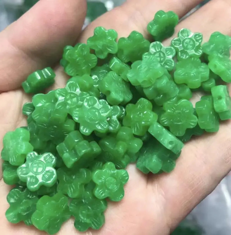 5pc Natural A Green Jade Plum Beads 12mm DIY Bracelet Bangle Charm