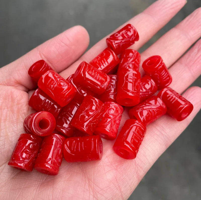 5pc Red Jade Carving Money Beads DIY Bracelet Bangle Jadeite Jewellery