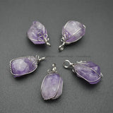 5pc Amethyst Wire Wrapped Gemstone Nuggets Pendant Crystal Healing