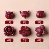5pc Natural Cinnabar Chinese Owl Fox Flower DIY Jewellery Woman Amulet