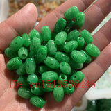 5pc Emerald Green Jade Carved Lucky Beads Pendant Necklace