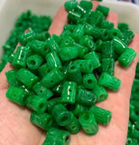 5pc Natural Emerald Green Jade Carved Lucky Hollow Money Bead Pendant