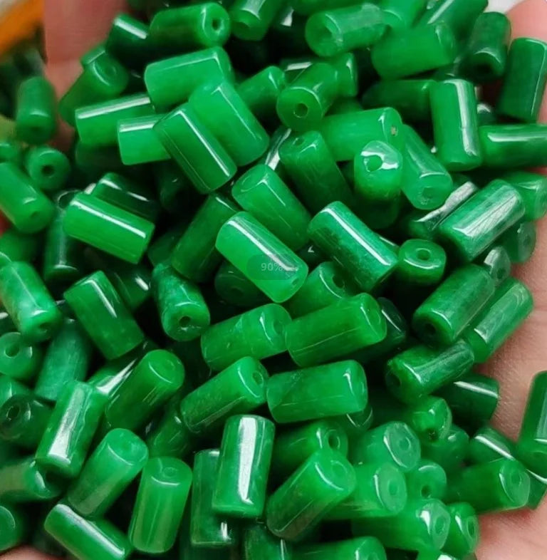 5pc Natural Green Jade Barrel Beads Pendants Large Hole DIY Jewelry