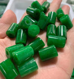 5pc Natural Green Jade Barrel Beads Pendants Large Hole DIY Jewelry