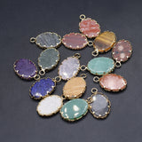 5pc Natural Stone Pendants Flat Oval Lapis Labradorite Charms Jewelry DIY