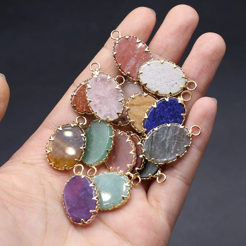 5pc Natural Stone Pendants Flat Oval Lapis Labradorite Charms Jewelry DIY
