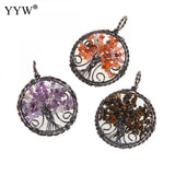 5pc Natural Stone Pendants Reiki Heal Tree Of Life Amethysts Citrines Charms