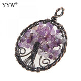 5pc Natural Stone Pendants Reiki Heal Tree Of Life Amethysts Citrines Charms
