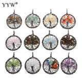 5pc Natural Stone Pendants Reiki Heal Tree Of Life Amethysts Citrines Charms
