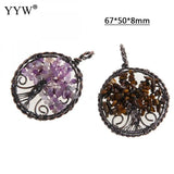 5pc Natural Stone Pendants Reiki Heal Tree Of Life Amethysts Citrines Charms