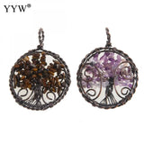 5pc Natural Stone Pendants Reiki Heal Tree Of Life Amethysts Citrines Charms