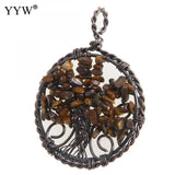 5pc Natural Stone Pendants Reiki Heal Tree Of Life Amethysts Citrines Charms