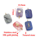 5pc Stone & Stainless Steel Square Charms Pendants DIY Jewelry Making