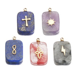 5pc Stone & Stainless Steel Square Charms Pendants DIY Jewelry Making