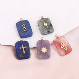 5pc Stone & Stainless Steel Square Charms Pendants DIY Jewelry Making