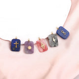 5pc Stone & Stainless Steel Square Charms Pendants DIY Jewelry Making