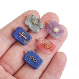 5pc Stone & Stainless Steel Square Charms Pendants DIY Jewelry Making