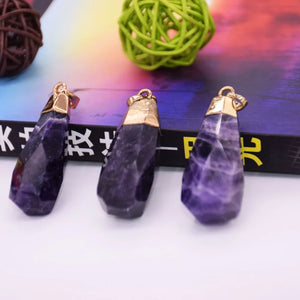 Purple Crystal Stone Pendant Charms 24k Plating - Jewelry Making