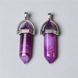 5pc Pendulum Natural Stone Necklace Pendant Striped Agate Quartz Opal Malachite
