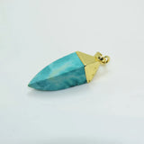 Green Howlite Pendant Necklace, Gem Stone Cap Plated Rhombus