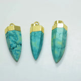 Green Howlite Pendant Necklace, Gem Stone Cap Plated Rhombus