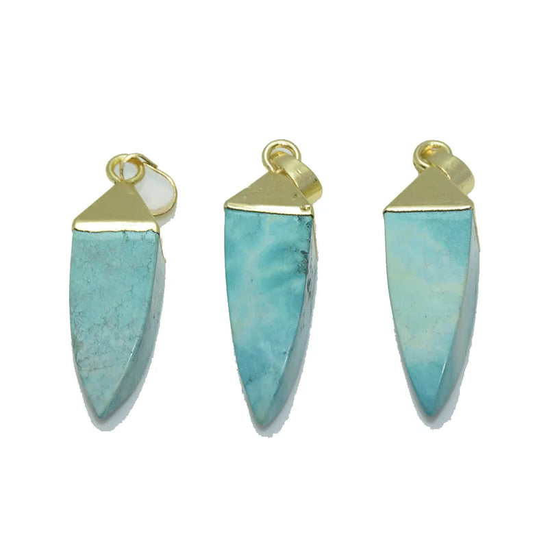 Green Howlite Pendant Necklace, Gem Stone Cap Plated Rhombus