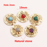 5pc Round Stone & Gold-Plate Charms Pendants DIY Earring Necklaces