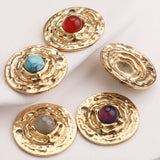 5pc Round Stone & Gold-Plate Charms Pendants DIY Earring Necklaces