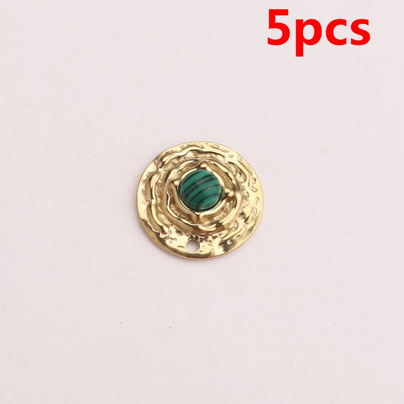 5pc Round Stone & Gold-Plate Charms Pendants DIY Earring Necklaces