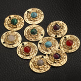 5pc Round Stone & Gold-Plate Charms Pendants DIY Earring Necklaces