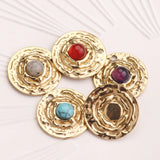 5pc Round Stone & Gold-Plate Charms Pendants DIY Earring Necklaces