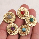 5pc Round Stone & Gold-Plate Charms Pendants DIY Earring Necklaces