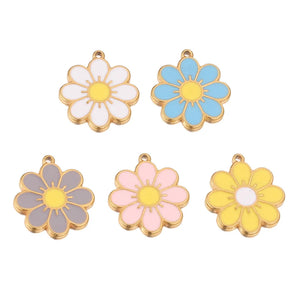 5pc Stainless Steel 18K Enamel Daisy Flower Charms for Jewelry DIY