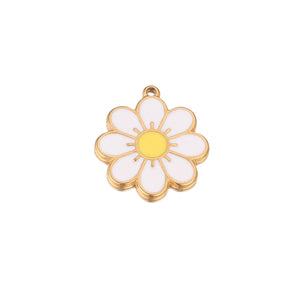 5pc Stainless Steel 18K Enamel Daisy Flower Charms for Jewelry DIY