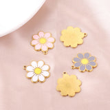 5pc Stainless Steel 18K Enamel Daisy Flower Charms for Jewelry DIY