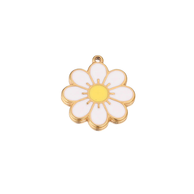 5pc Stainless Steel 18K Enamel Daisy Flower Charms for Jewelry DIY