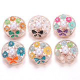 5pc/lot Pearl Rhinestone Flower 18mm Snap Buttons for Snap Bracelet DIY