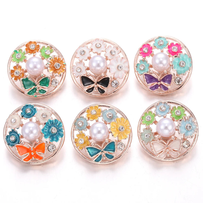 5pc/lot Pearl Rhinestone Flower 18mm Snap Buttons for Snap Bracelet DIY