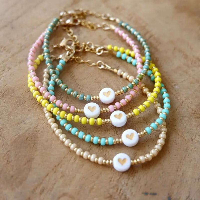 5pc/lot Candy Boho Seed Beaded Charm Bracelets for Women Teen Girls