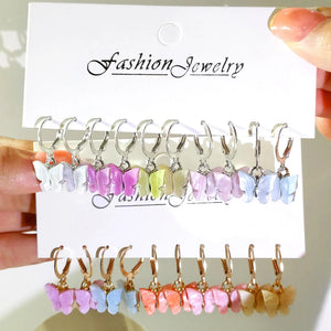 5pc Colorful Acrylic Butterfly Drop Earrings Set Enamel Glazed Animal Dangle