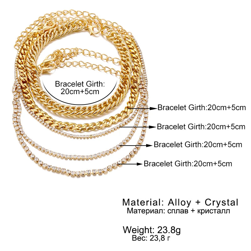 Vintage Rhinestone Chain Bracelet Set for Women Girls