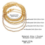 Vintage Rhinestone Chain Bracelet Set for Women Girls