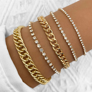 Vintage Rhinestone Chain Bracelet Set for Women Girls