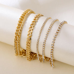 Vintage Rhinestone Chain Bracelet Set for Women Girls