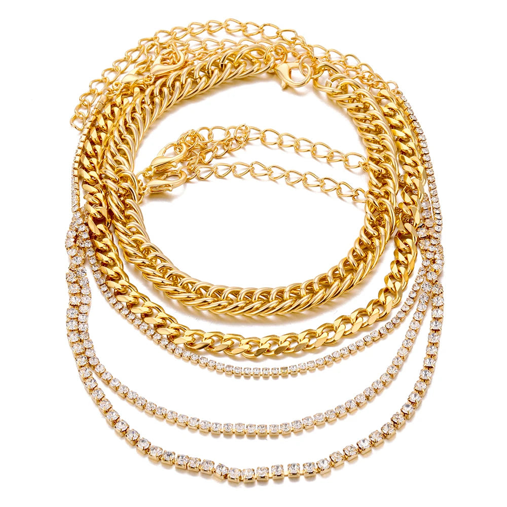 Vintage Rhinestone Chain Bracelet Set for Women Girls