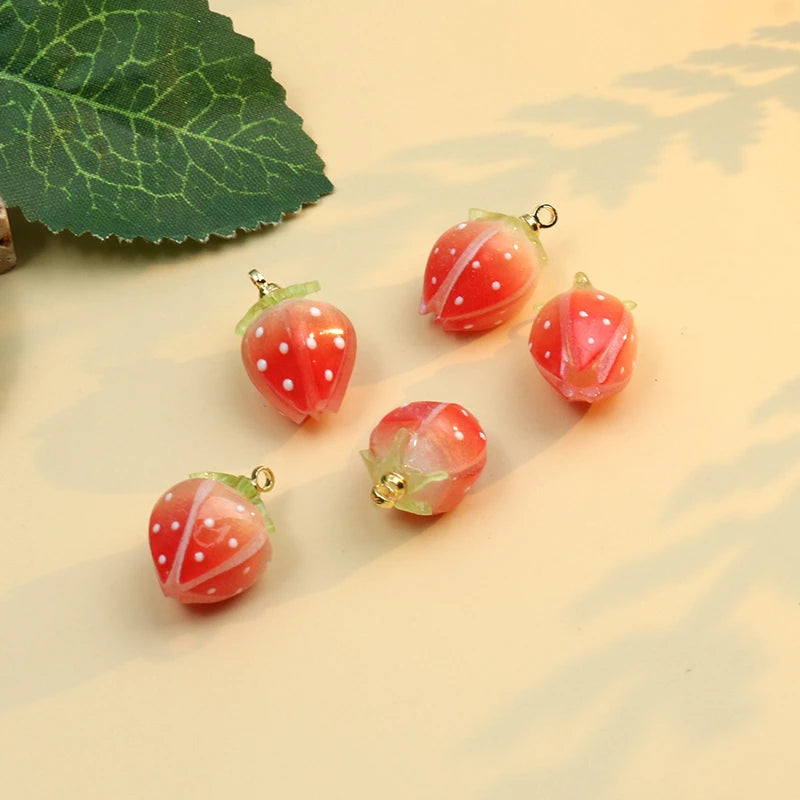 5pcs Red Pink Strawberry Charms for DIY Jewelry Making